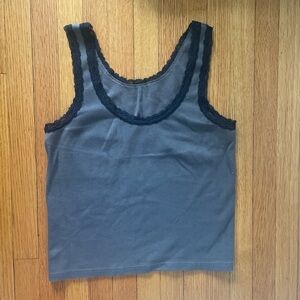 Gray Brandy Melville Tank Top with Black Lace Trim